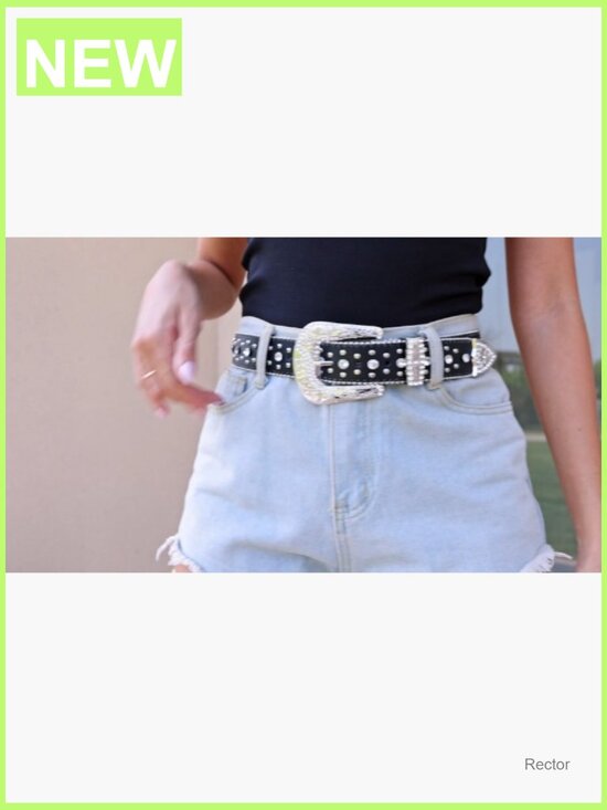 Rhinestone Cross Buckle Belt - Punk Goth Western Leather Belt